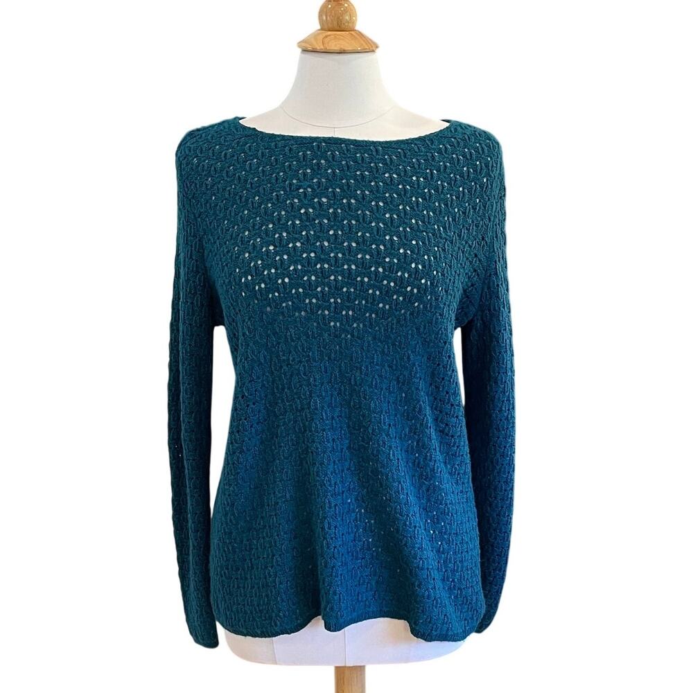 Liz Claiborne Peacock Blue Long Sleeve Open Knit Sweater, Boho, Casual, Size L